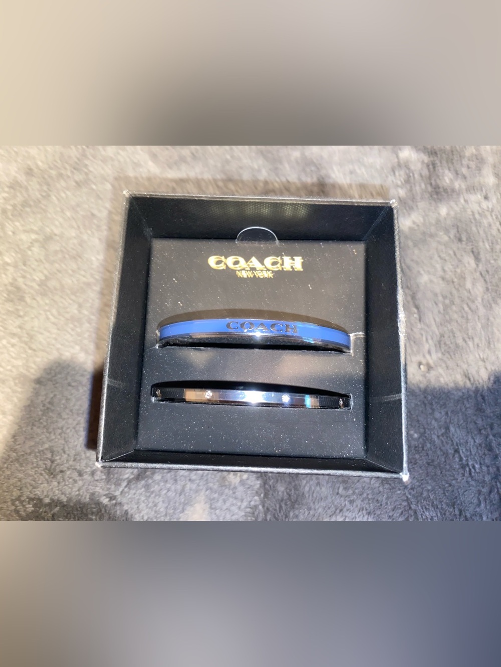 BNIB COACH Navy & Rhodium Plated Duo Bangle Bracelet Set $95